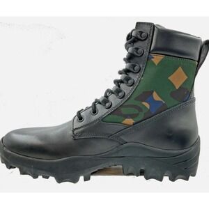MCM Men's Black Leather Camo Nylon RESNICK Combat Boots Shoes 9AMM80, SZ. 42